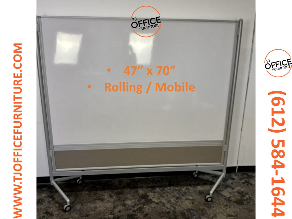 47" x 70" Rolling / Mobile Whiteboard / Dry Erase (#6651)