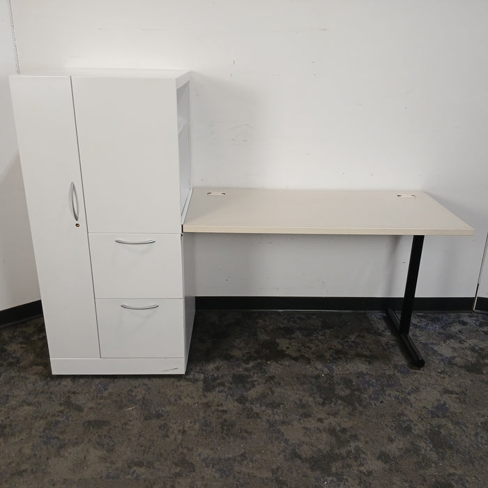 Straight Desk with Personal Storage Tower