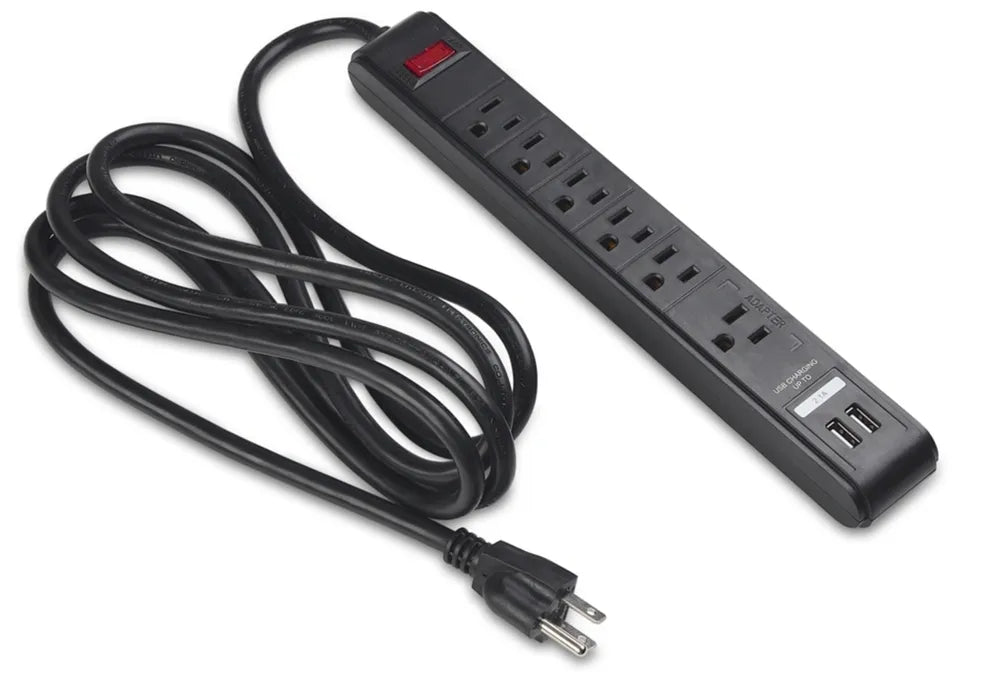Six AC Outlet Desktop Power Strip with 2 USB Charging Ports