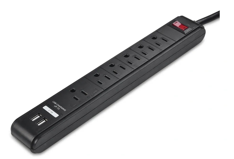 Six AC Outlet Desktop Power Strip with 2 USB Charging Ports