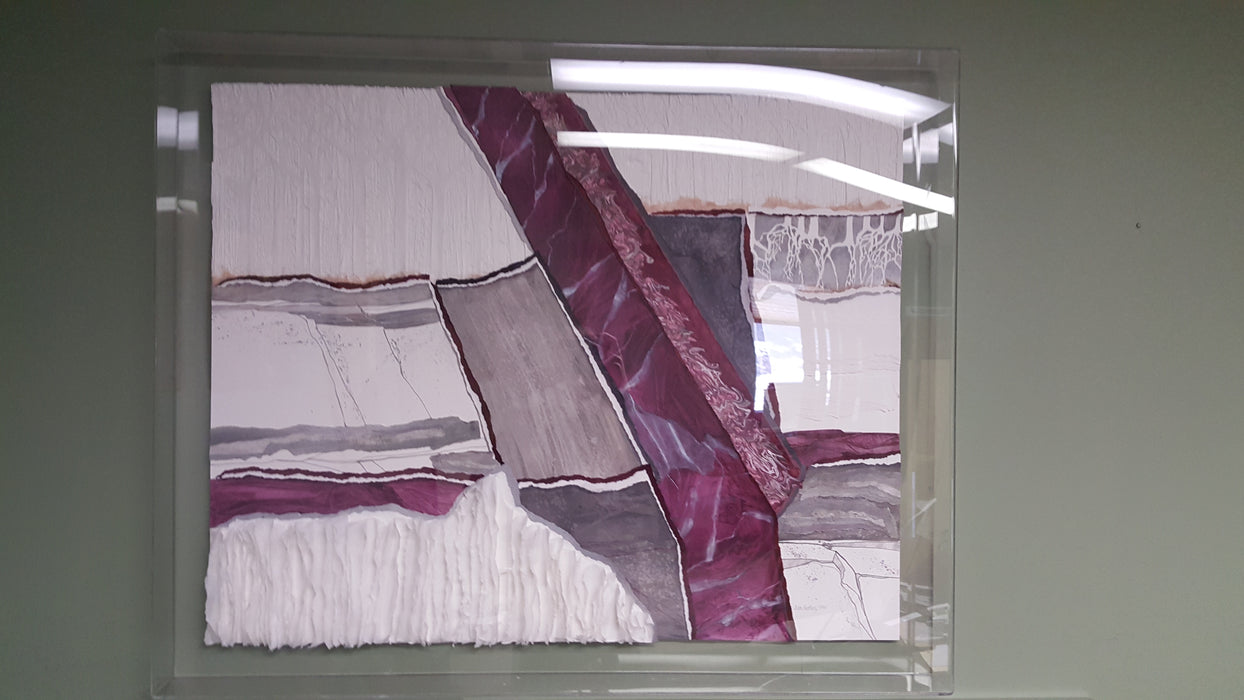 Jan Hartley Abstract Layered Fabric Artwork with Acrylic Case