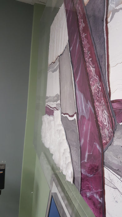 Jan Hartley Abstract Layered Fabric Artwork with Acrylic Case