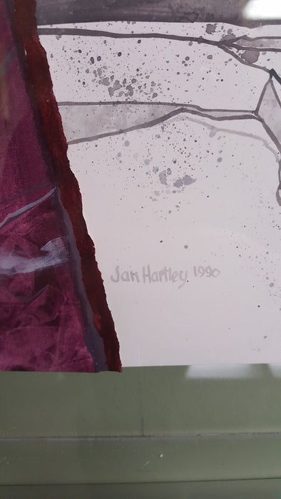 Jan Hartley Abstract Layered Fabric Artwork with Acrylic Case