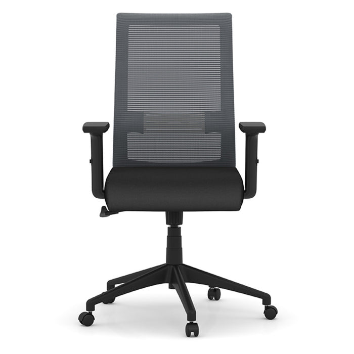 MIMIC MB CHAIR W/ARMS - GRY MESH BK/BLK FAB SEAT