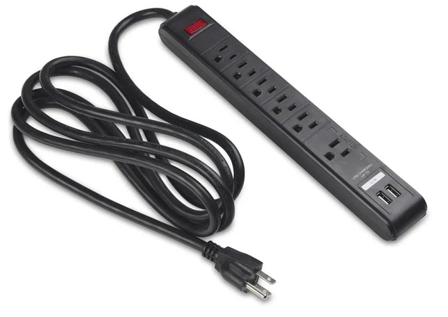 Six AC Outlet Desktop Power Strip with 2 USB Charging Ports