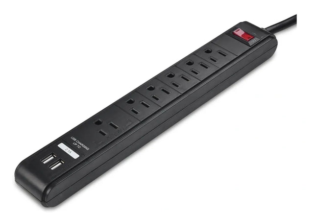 Six AC Outlet Desktop Power Strip with 2 USB Charging Ports