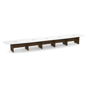 24ft BS Conf Table White / Panel Base Modern Walnut