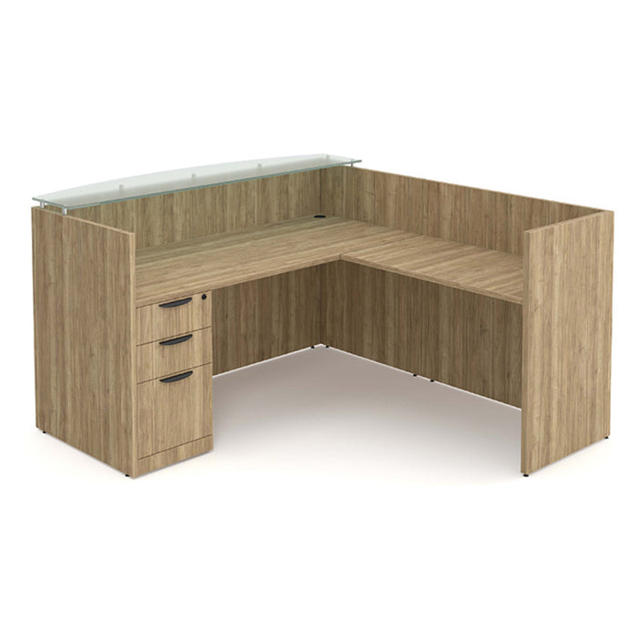 Clas Gallery desk w/return Ped Aspen, Glass top