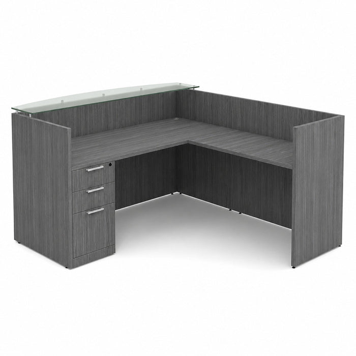 Clas Gallery desk w/return,BBF Ped CG,Glass top