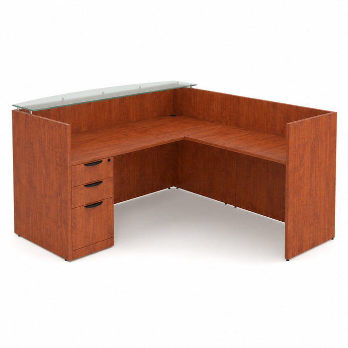 Clas Gallery desk w/return,BBF Ped Cherry,Glass top