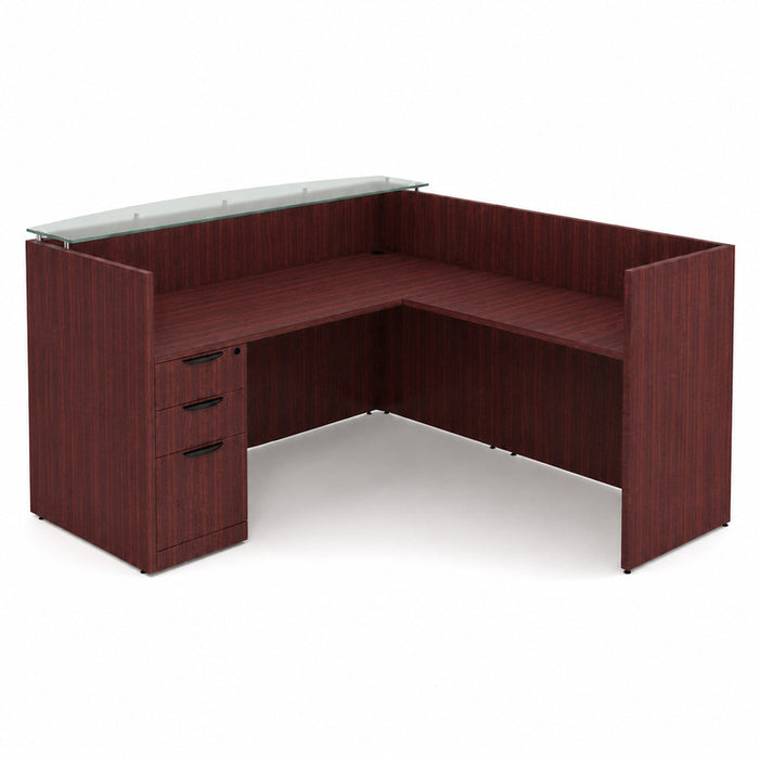 Clas Gallery desk w/return,BBF Ped MAH,Glass top