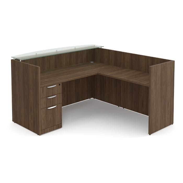 Clas Gallery desk w/return,BBF Ped MWN,Glass top