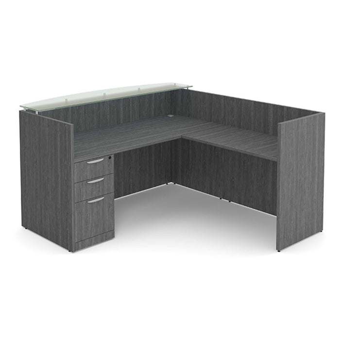 Clas Gallery desk w/return,BBF Ped NPG,Glass top