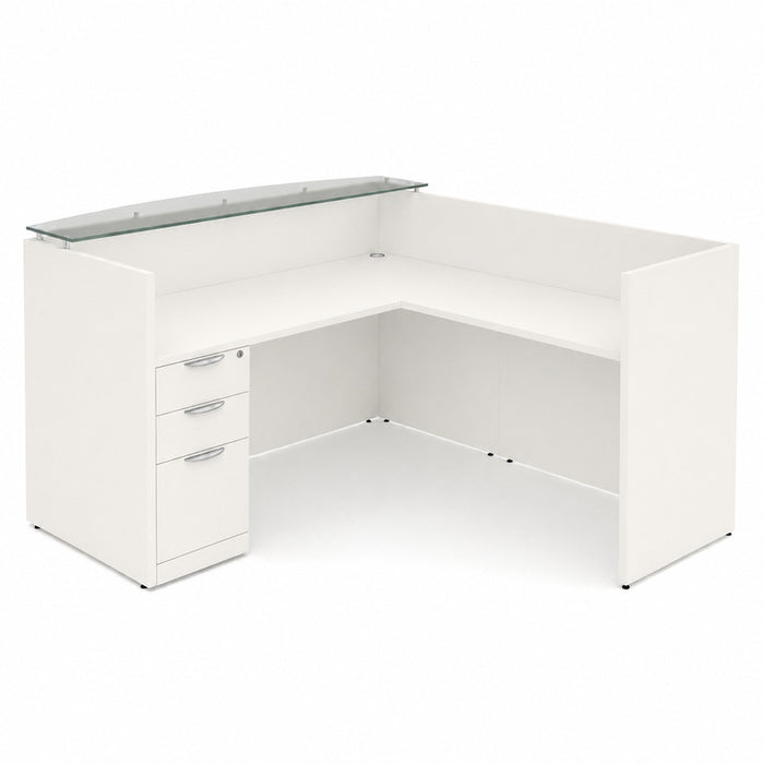 Clas Gallery desk w/return,BBF Ped White,Glass top