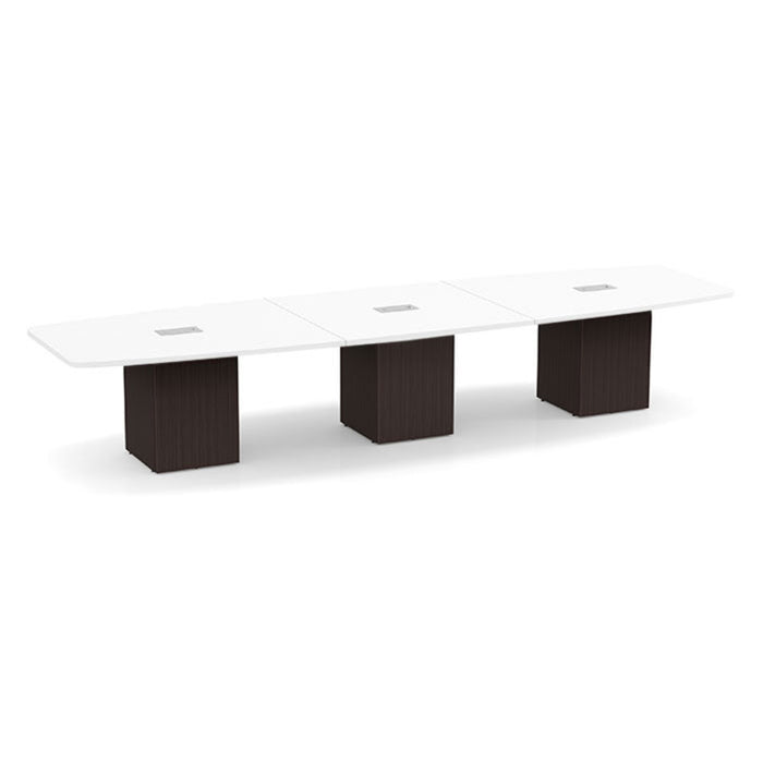 14ft BS Conf Table  White / Cube Base Espresso