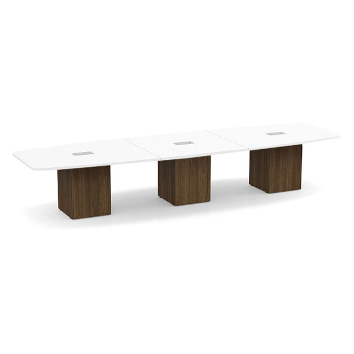 14ft BS Conf Table  White / Cube Base Modern Walnut