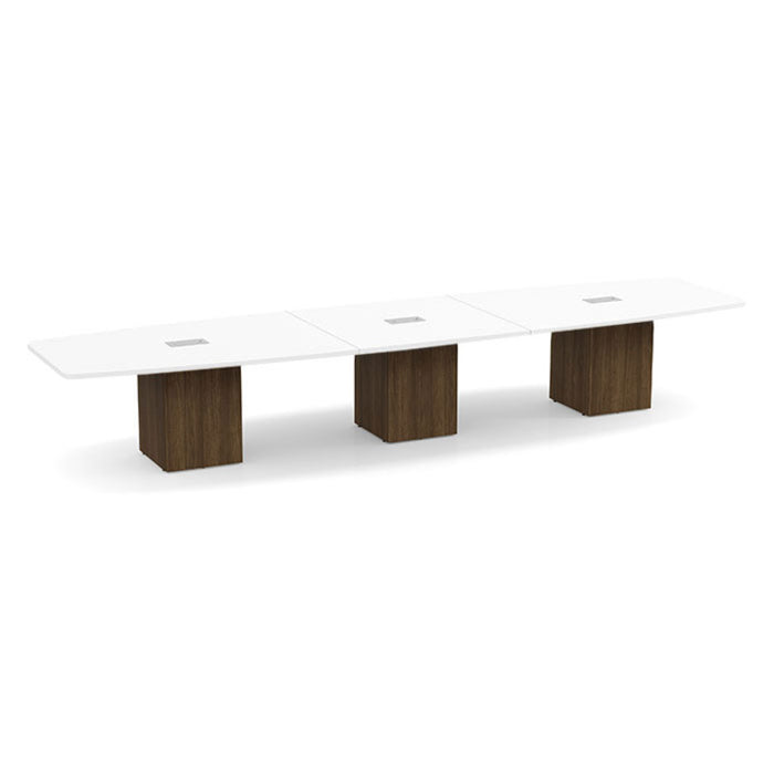 16ft BS Conf Table  White / Cube Base Modern Walnut