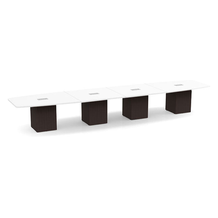 18ft BS Conf Table  White / Cube Base Espresso