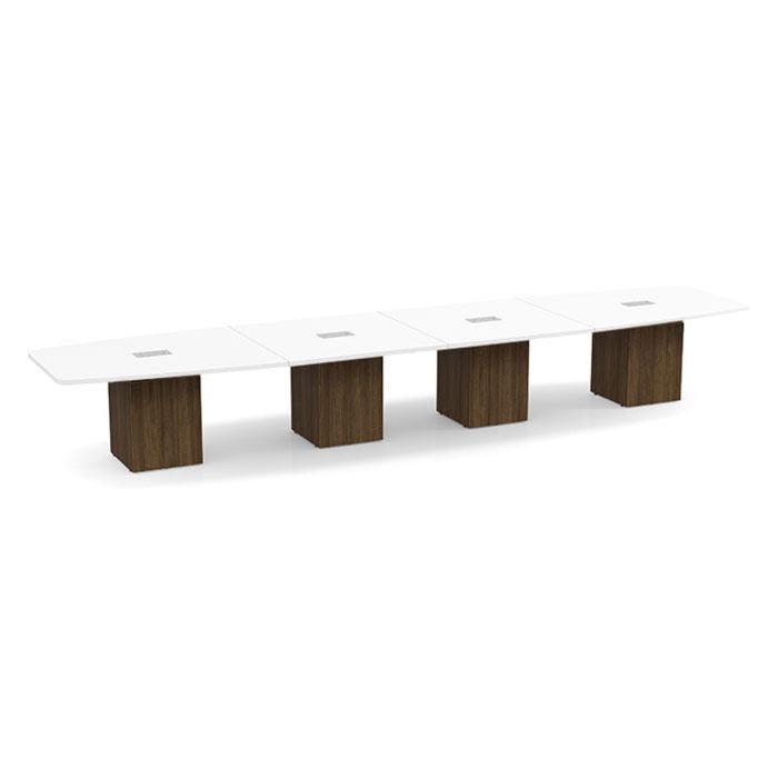 18ft BS Conf Table  White / Cube Base Modern Walnut