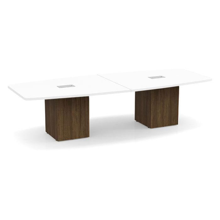 10ft BS Conf Table  White / Cube Base Modern Walnut
