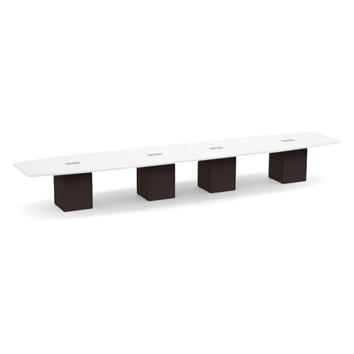 20ft BS Conf Table  White / Cube Base Espresso