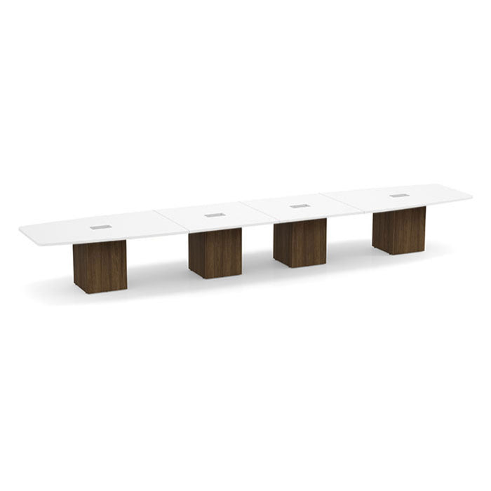 20ft BS Conf Table  White / Cube Base Modern Walnut
