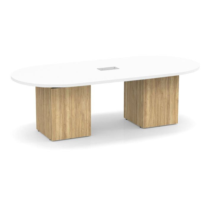 8ft Racetrack Conference Table WHT / Cube Base  Aspen