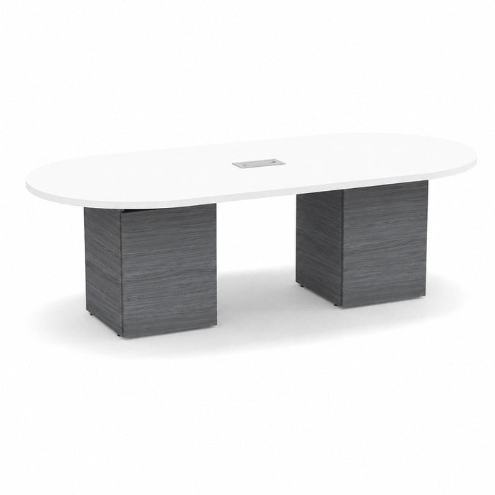 8ft Racetrack Conference Table WHT / Cube Base  Coastal Gray