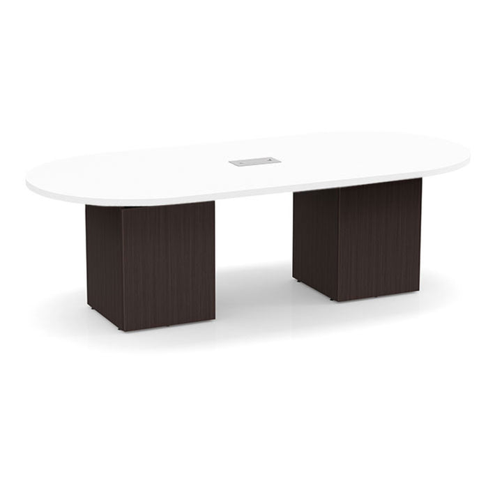 8ft Racetrack Conference Table WHT / Cube Base  Espresso
