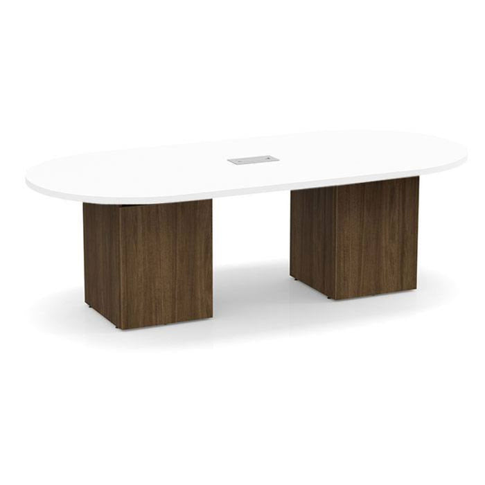 8ft Racetrack Conference Table WHT / Cube Base  Modern Walnut