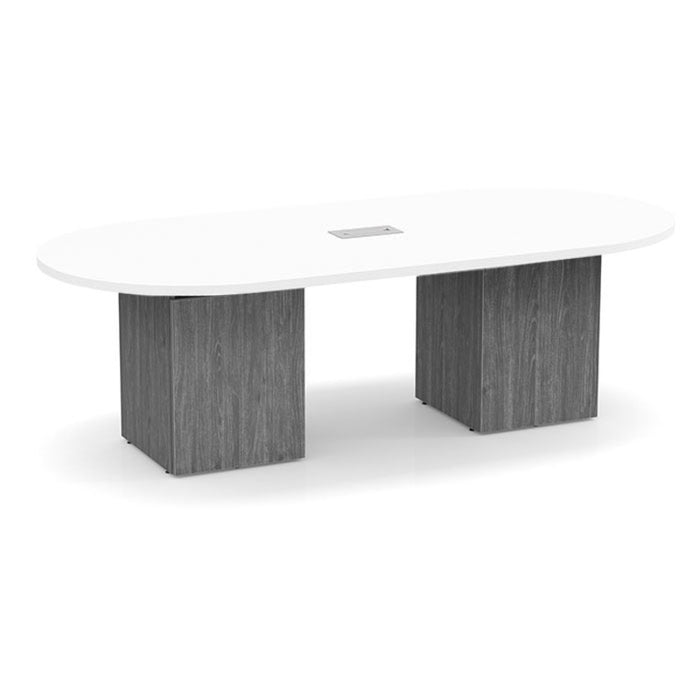 8ft Racetrack Conference Table WHT / Cube Base  Newport Gray
