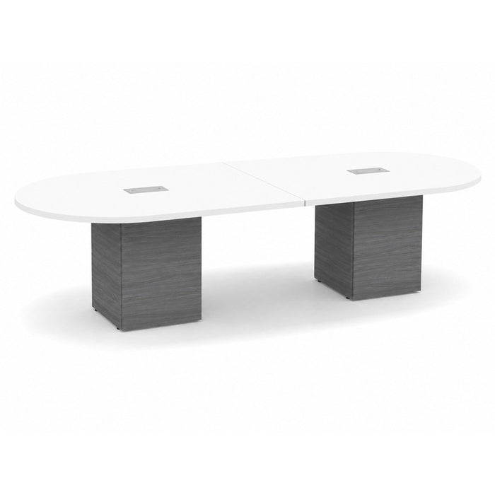 10ft Racetrack Conference Table WHT / Cube Base Coastal Gray