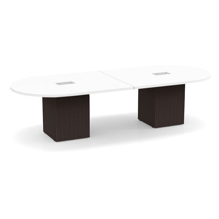 10ft Racetrack Conference Table WHT / Cube Base  Espresso