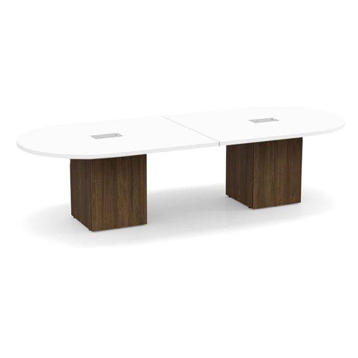 10ft Racetrack Conference Table WHT / Cube Base  Modern Walnut
