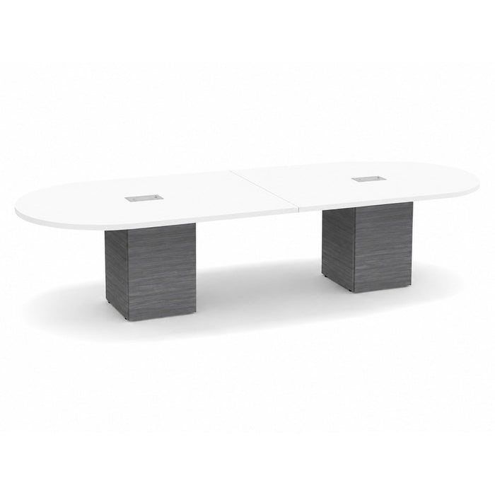 12ft Racetrack Conference Table WHT / Cube Base  Coastal Gray