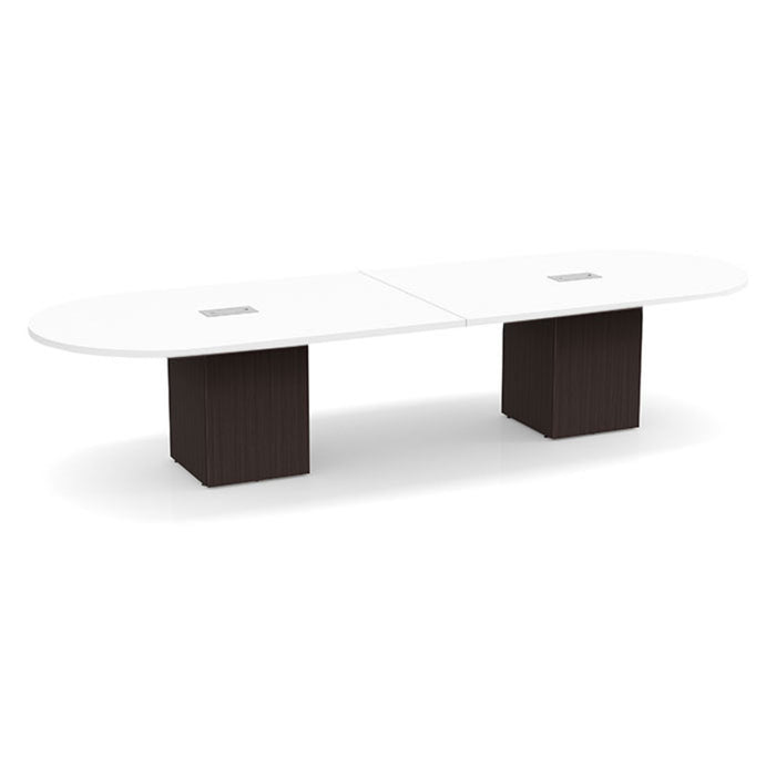 12ft Racetrack Conference Table WHT / Cube Base  Espresso