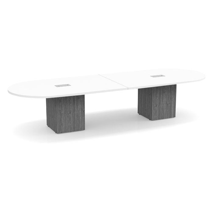 12ft Racetrack Conference Table WHT / Cube Base  Newport Gray