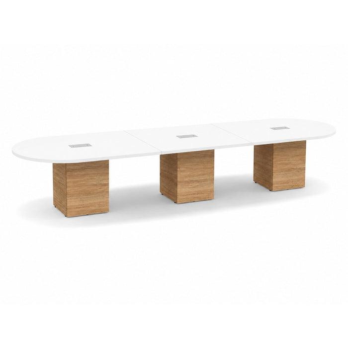 14ft Racetrack Conference Table WHT / Cube Base  Aspen