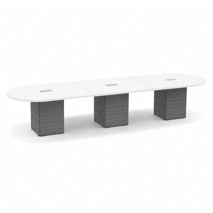14ft Racetrack Conference Table WHT / Cube Base  Coastal Gray