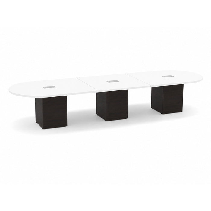 14ft Racetrack Conference Table WHT / Cube Base  Espresso
