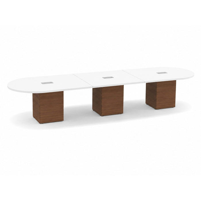 14ft Racetrack Conference Table WHT / Cube Base  Modern Walnut