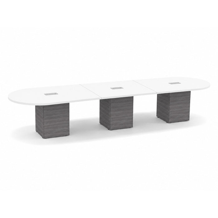 14ft Racetrack Conference Table WHT / Cube Base  Newport Gray