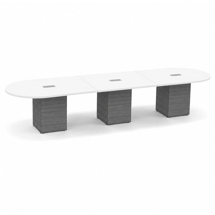16ft Racetrack Conference Table WHT / Cube Base  Coastal Gray