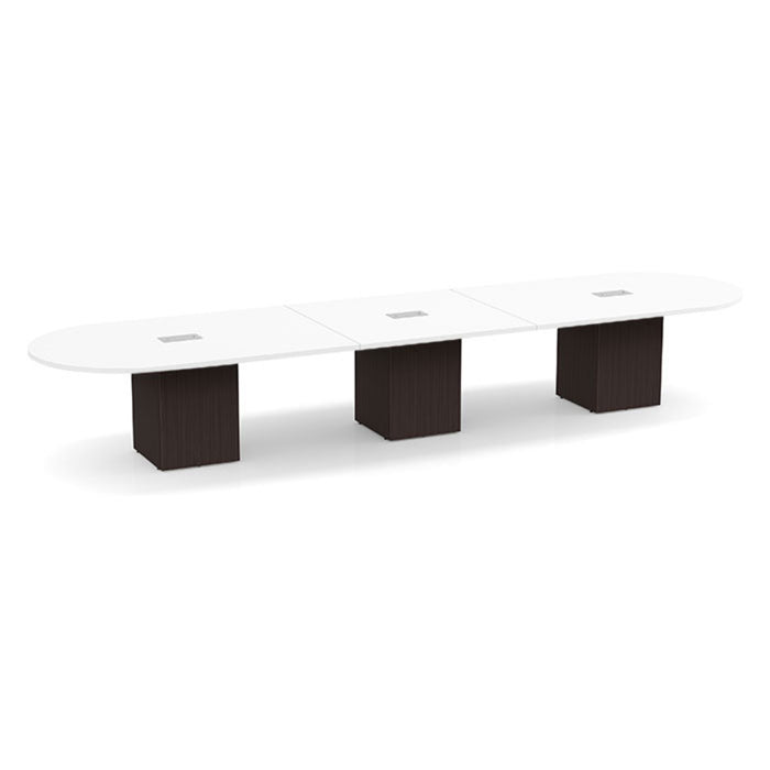16ft Racetrack Conference Table WHT / Cube Base  Espresso