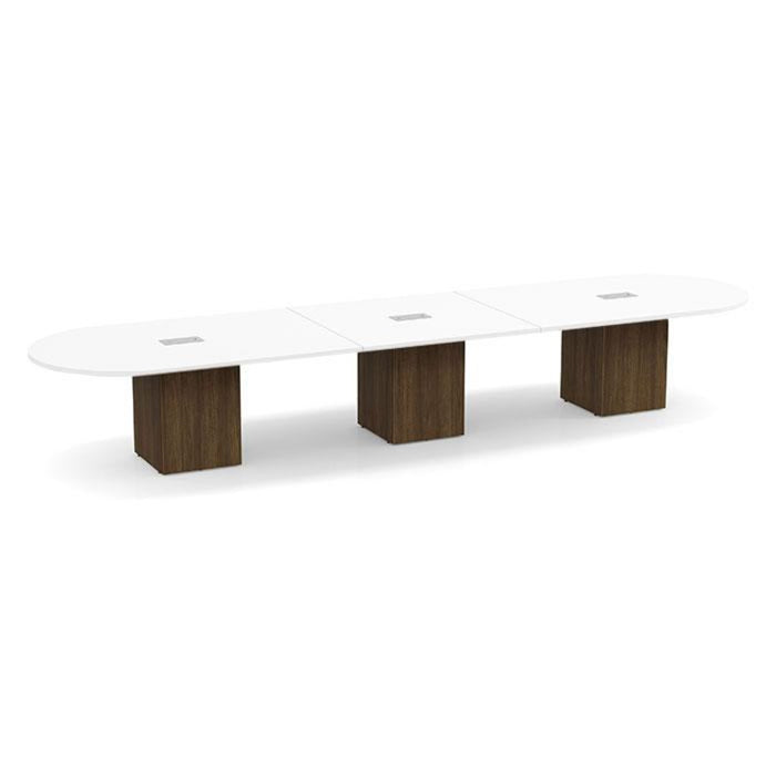 16ft Racetrack Conference Table WHT / Cube Base  Modern Walnut