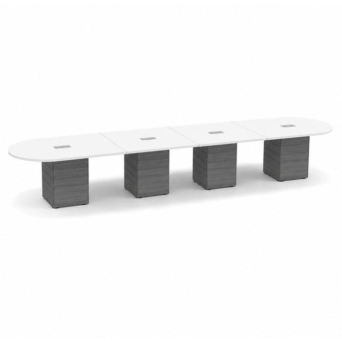 18ft Racetrack Conference Table WHT / Cube Base  Coastal Gray