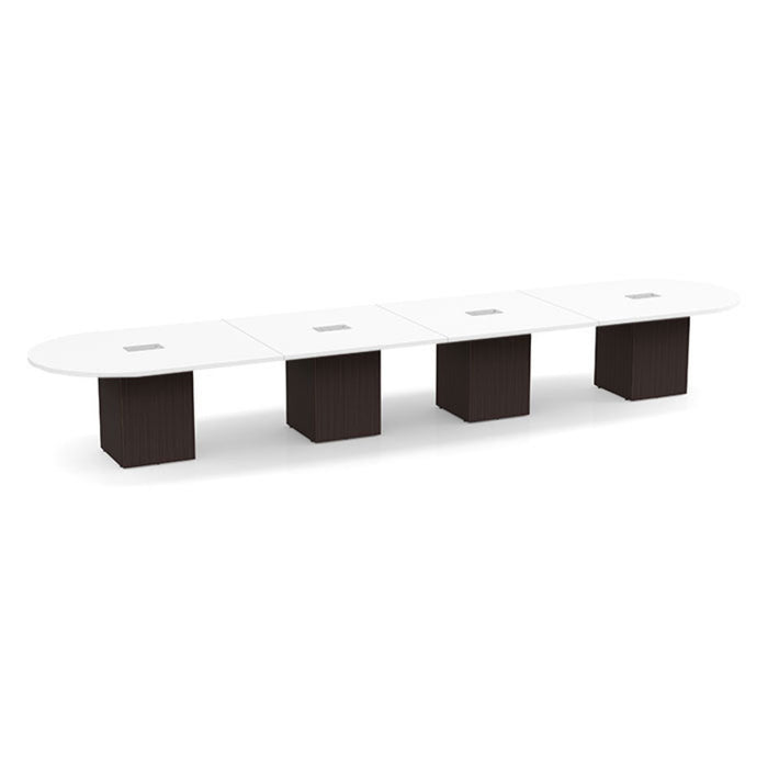 18ft Racetrack Conference Table WHT / Cube Base  Espresso