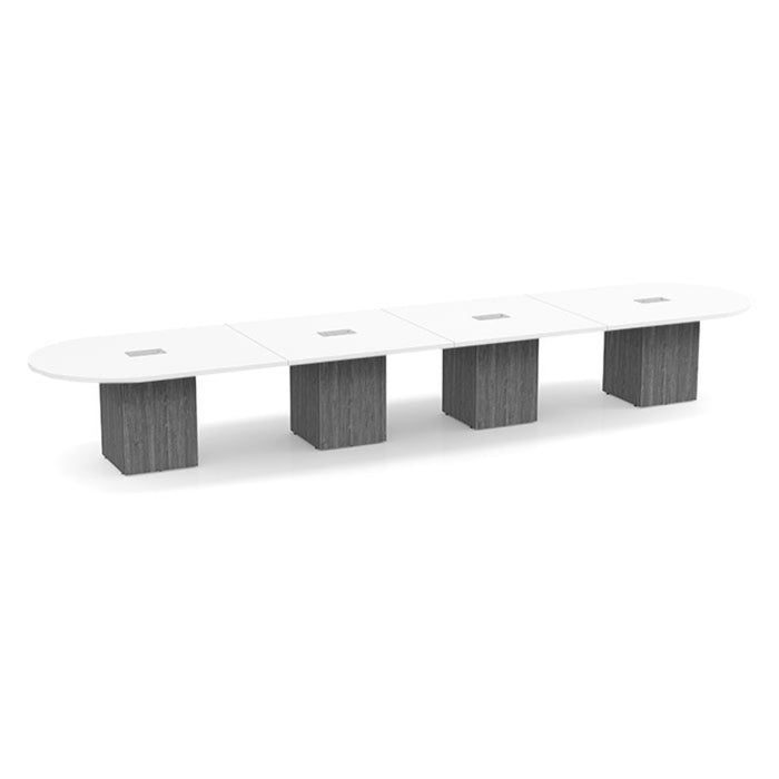 18ft Racetrack Conference Table WHT / Cube Base  Newport Gray