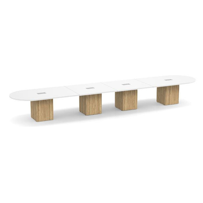 20ft Racetrack Conference Table WHT / Cube Base  Aspen