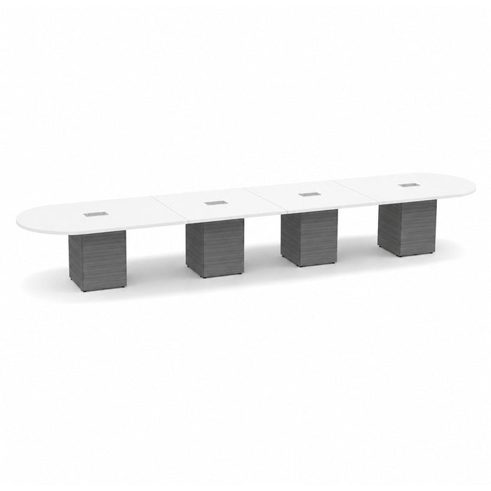 20ft Racetrack Conference Table WHT / Cube Base Coastal Gray